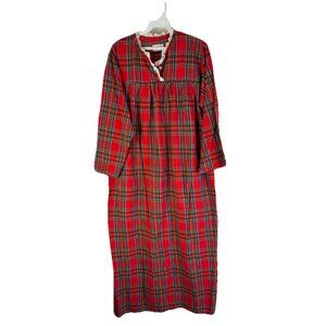 Vintage 80s Flannel Nightgown Granny Gown Red Plaid Frill Lace